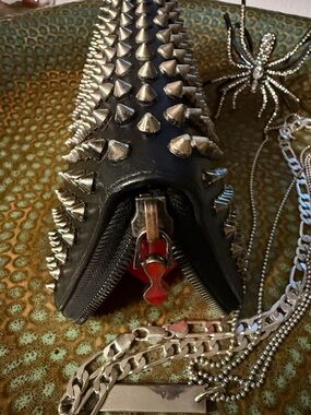 Christian Louboutin Panettone Black Leather Silver Spike Wallet